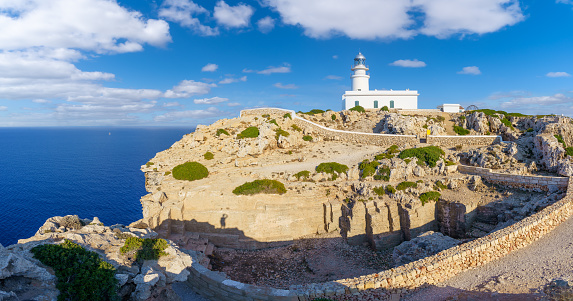 Landscape with Far de Cavalleria in Menorca island, Spain