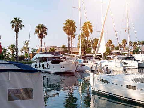 yachts in the marina in Bodrum, front view