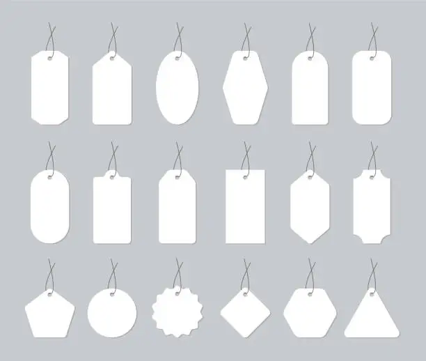 Vector illustration of Blank paper price tags. Set of labels in various shapes. Collection realistic labels for special offer or shopping discount. Sale tags. Vector illustration.