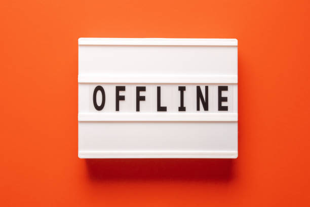 istock Offline - means that the device and its user are disconnected from the global internet, text concept on lightbox 1418378883