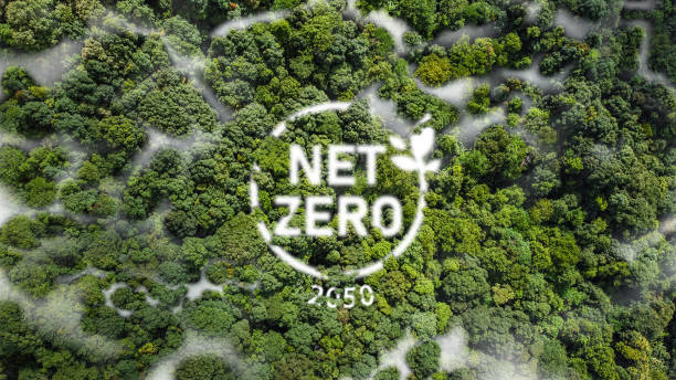 net zero 2050 carbon neutral e net zero concept ambiente naturale una strategia a lungo termine a impatto climatico zero obiettivi di emissioni di gas serra una nuvola di nebbia nella cifra verde net zero. - zero foto e immagini stock