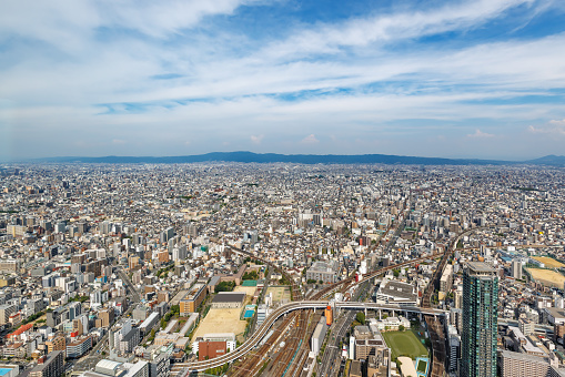 Osaka cityscape seen from the top of skyscrapers