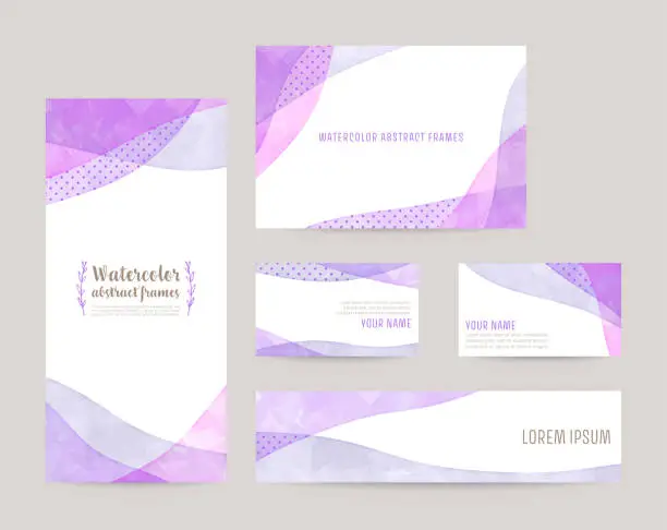 Vector illustration of watercolor vector background templates; leaflet cover, card, business cards, banner (purple)