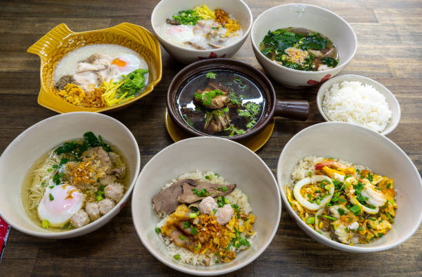 Many Thai breakfast style on table in restaurant Many Thai breakfast style on table in restaurant breakfast stock pictures, royalty-free photos & images