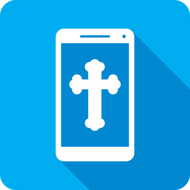 illustrazioni stock, clip art, cartoni animati e icone di tendenza di croce religiosa smartphone icona silhouette 2 - religious icon telephone symbol mobile phone