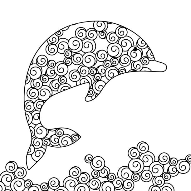 Dolphin. Coloring page for adult . Hand drawn Vector illustration. Dolphin. Coloring page for adult . Hand drawn Vector illustration. beluga whale jumping stock illustrations