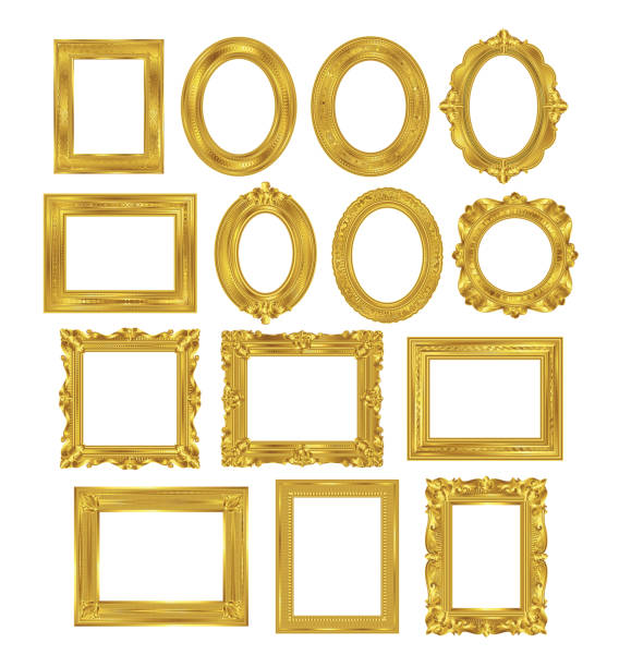 ilustrações, clipart, desenhos animados e ícones de conjunto de molduras douradas de ouro quadro estilo vintage - gilded