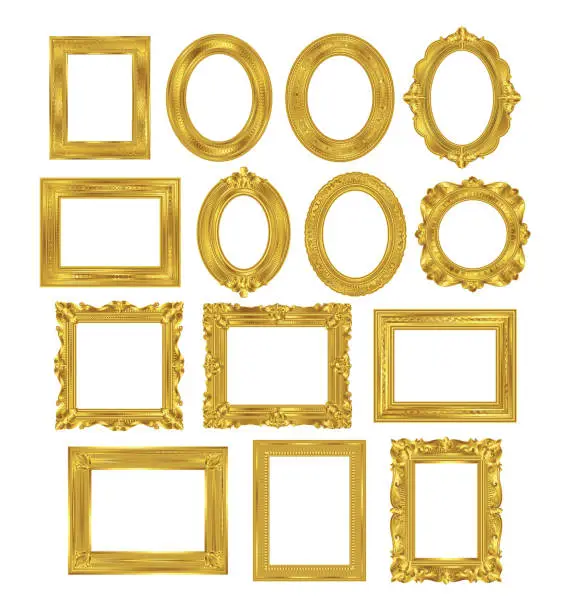 Vector illustration of Set of Gilded Gold Picture Frames Vintage Style