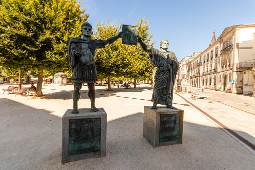 Lugo, Spain. Monument to Paullus Fabius Maximus and Caesar Augustus, founders of Lucus Augusti
