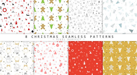Various Christmas Seamless Patterns Collection. Endless Texture for Wallpaper, Webpage Background, Wrapping Paper Print etc