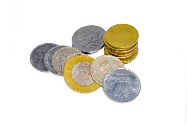 istock Indian old ten, five and two rupees coin isolated on white background 1418396186