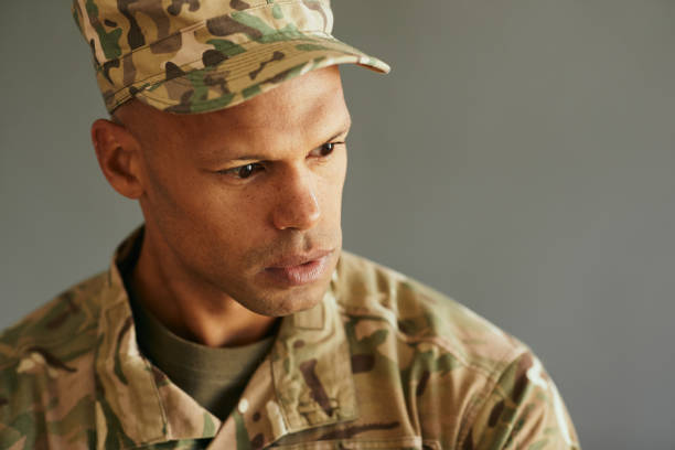 istock Thoughtful African American military man. 1418397601