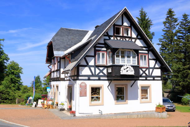 July 24 2022 - Oberbaerenburg, Altenberg, Saxony in Germany: pretty houses in the lovely village in the mountains of the Erzgebirge