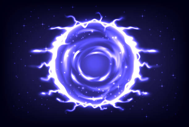 istock Circle teleport podium. Portal science futuristic stage. Sci-fi digital hi-tech in HUD projector. Magic gate in game fantasy. Portal to another universe. Warp ring, teleport gate in cartoon 1418409777