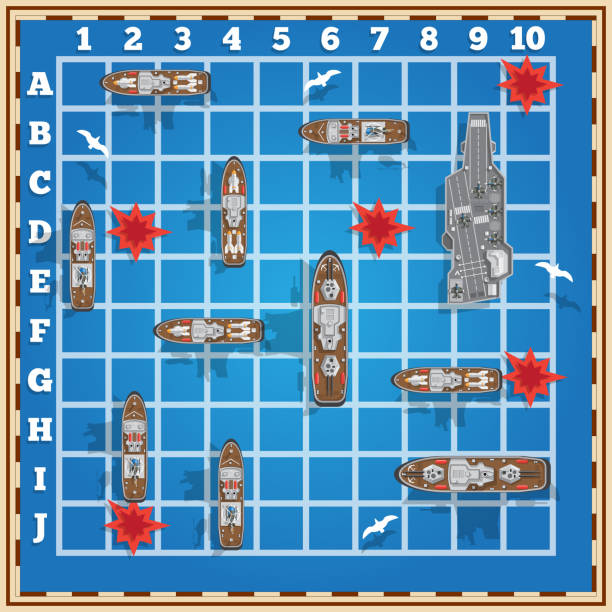 Sea battle. Board game. Vector illustration. battleship stock illustrations