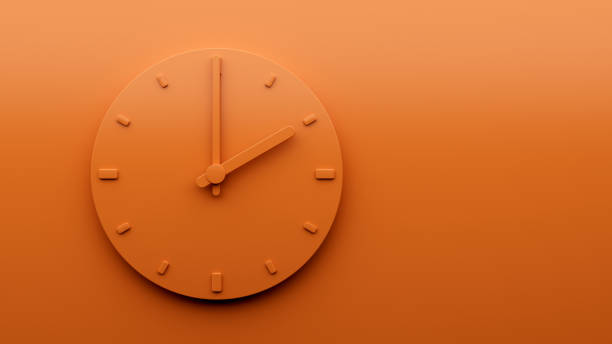 istock Minimal Orange clock 02:00 Two o'clock abstract Minimalist wall clock 14:00 or 2:00 3d Illustration 1418415699