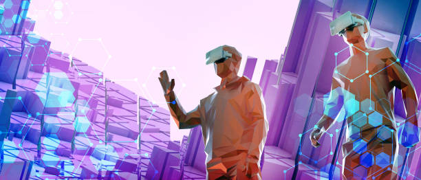 istock Creative Abstract Background. technology Metaverse Digital for Innovation Concept. man with virtual reality, fun ,play, virtual reality, Internet, banner, website -3d Rendering 1418418188