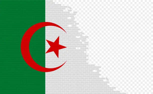 Vector illustration of Algeria flag on broken brick wall.