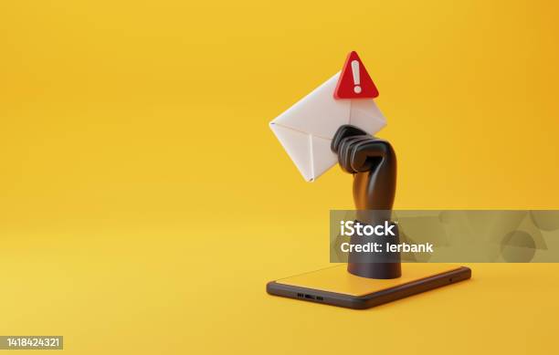 Hackers Hand Holding Envelope With Spam Message Icon On Mobile Stock Photo - Download Image Now