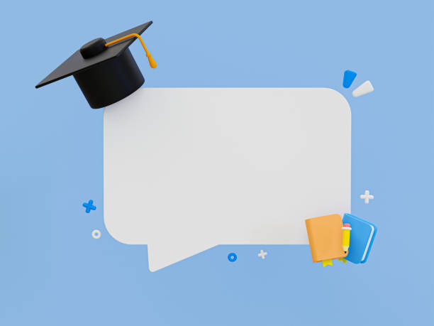 3d text box template school theme. message box with a college or university theme. blank chat box with educational equipment. 3d rendering illustration.