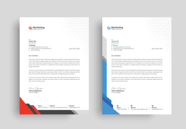 Letterhead, Letterhead template with various colors, Letterhead template in flat style, Modern company letterhead template design Business letterhead template with various colors, Letterhead template in flat style, Modern creative company letterhead layout design business cards and stationery stock illustrations