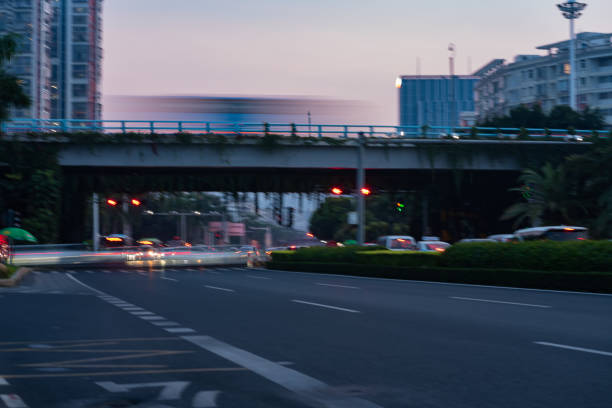 Motion blurred image of city cars