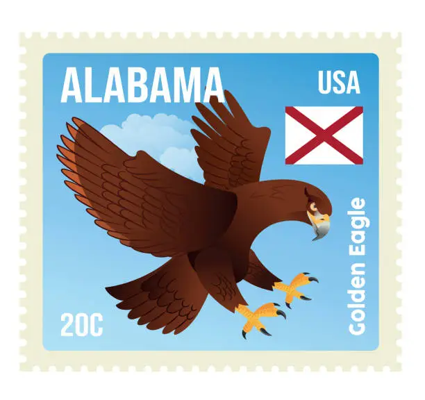 Vector illustration of Golden eagle flying, War Eagle Stamp