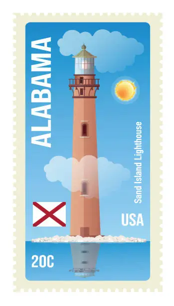 Vector illustration of Sand Island Lighthouse, Mobile Bay