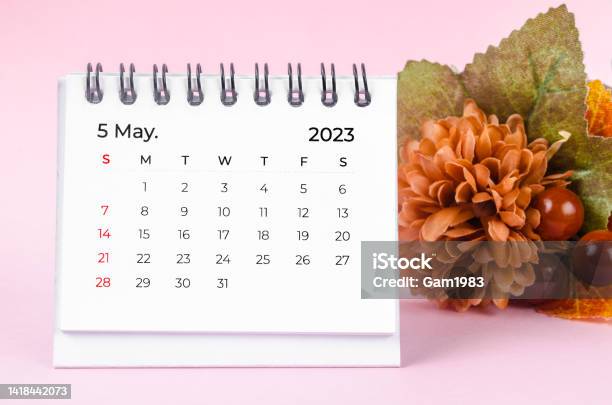 The May 2023 Desk Calender On Pink Background Stock Photo - Download Image Now - 2023, Calendar, Desk