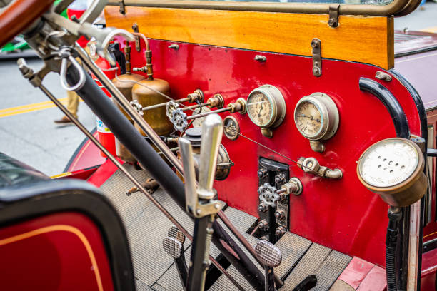 Old Retro Fire Engine On Permanent Display In Public Park