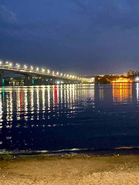 istock Illuminated bridge over Volga River, Kostroma, Russia 1418446066