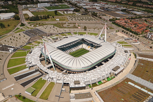 Aerial view of Juventus Allianz Stadium. Turin, Italy
