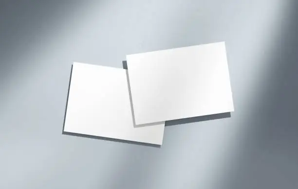 Postcard mockup blank paper double sided template with shadow on a textured background. Empty card isolated for design
