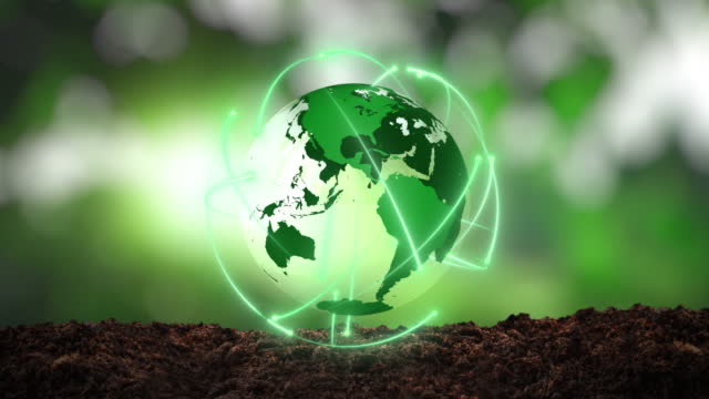 The green rotating earth that represents renewable energy and sustainable energy sources that is important to the world