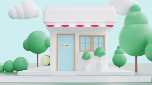 Animation 3d Coffee shop minimalist style cartoon backgruond.