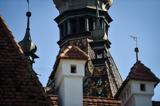 Medieval clock tower from the city of Sighisoara, in Transylvania, Romania