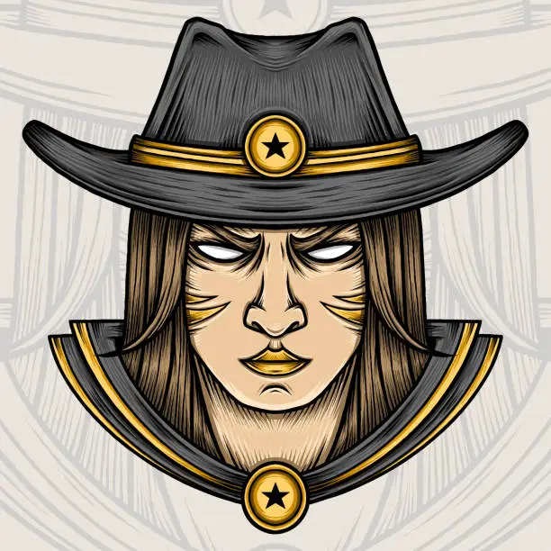 Vector illustration of Lady Cowboy Illustration