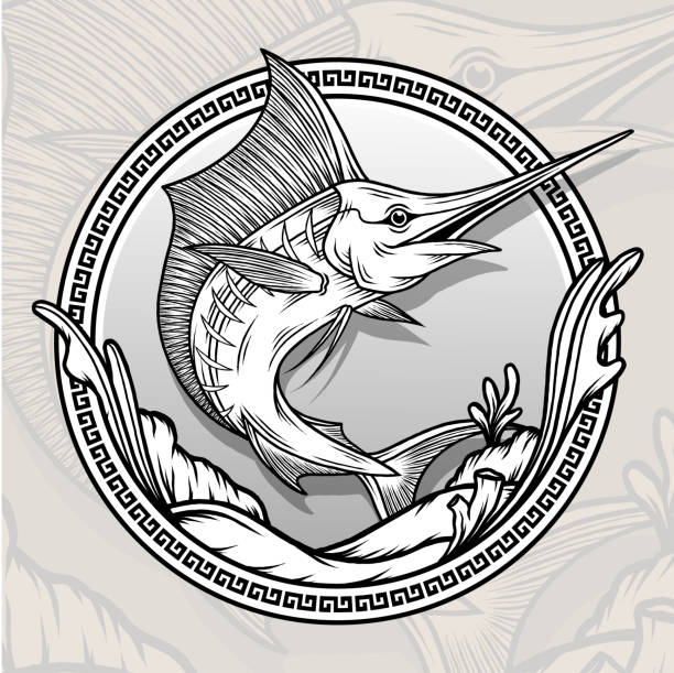 ilustrações de stock, clip art, desenhos animados e ícones de vintage flying marlin fish illustration - marlin sailfish nature saltwater fish