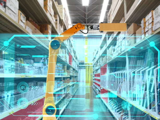 istock Industrial technology concept of manufacturing using robotic arms. 1418468041