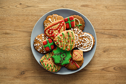Group of various delicious gingerbread cookies.
