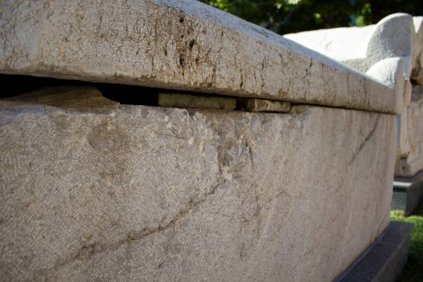 istock Close-up ancient Rome carved sarcophagus tomb stone 1418475907