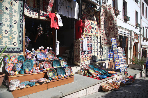 Traditional souvenir shop in Gjirokaster, Albania.