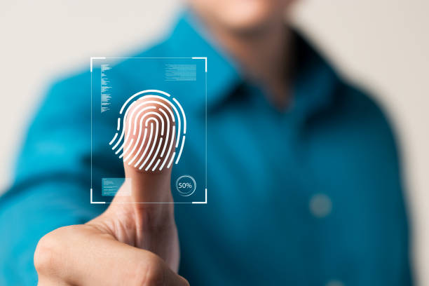 istock business man Fingerprint scanning and biometric authentication, cybersecurity and fingerprint password, future technology and cybernetics. 1418476083