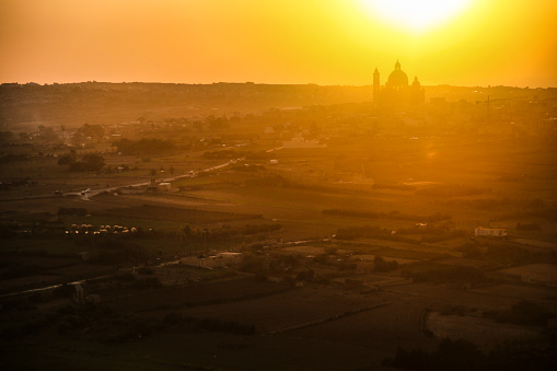 Sunset in Xewkija on Gozo island, Malta.