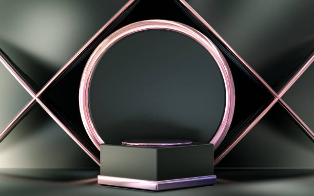 istock purple metallic podium display with abstract geometric shape 1418478600