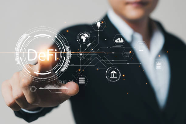 istock DeFi is financial concept that uses blockchain technology to record and process transactions instead of intermediaries such as financial institutions, banks or exchanges. 1418478670