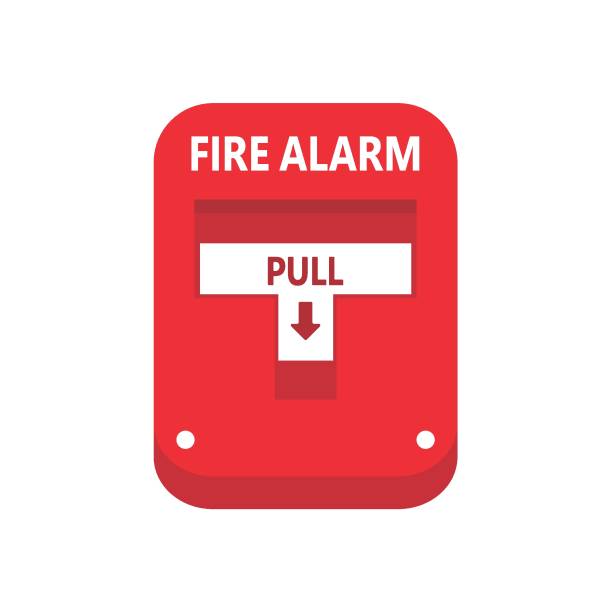 Web Fire alarm button. A fire alarm alerts people to evacuate the building. emergency break glass box stock illustrations