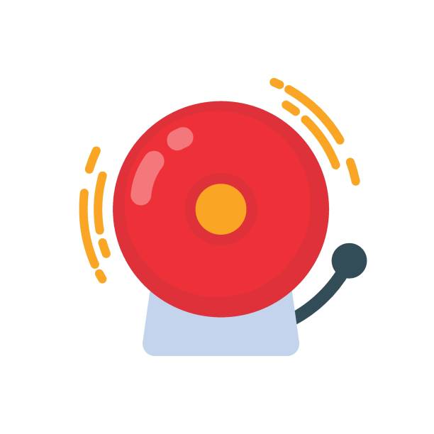 Web Red fire alarm bell icon. An electric bell sounds to alert you in the event of a fire. emergency break glass box stock illustrations