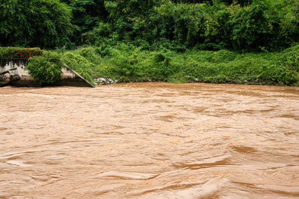 istock The barrage is releasing muddy water. 1418488330