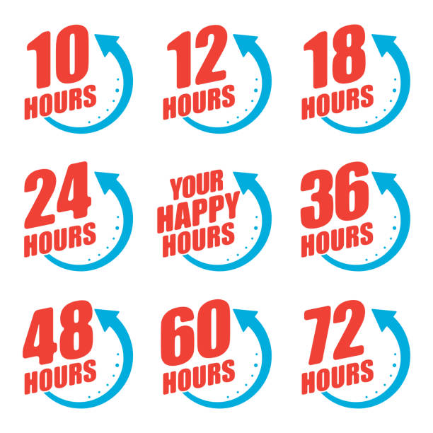 стрелки времени час наклейки - open time clock 24 hrs stock illustrations